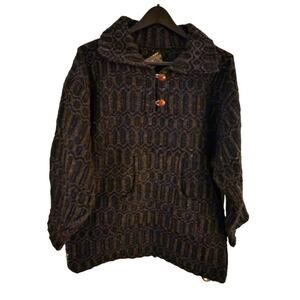 Rey Wear Wool Sweater Thick Chunky Collared Kangaroo Pocket Women's Sz Large XL